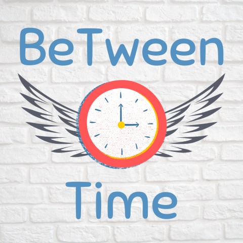 A clock with wings. Text says "BeTween Time" 