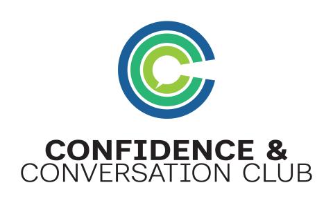 Confidence and Conversation Club logo with three letter cs nested in one another and forming a speech bubble