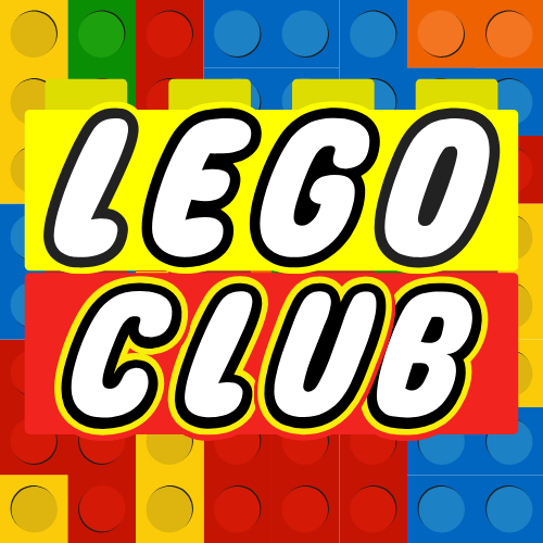 Blue, yellow, orange, green, and red legos in the background. Text says "Lego Club"